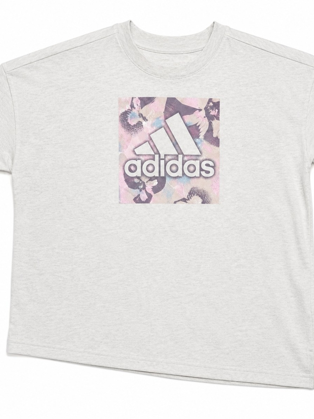 Adidas Asymmetrical Light Gray Floral Logo Tee